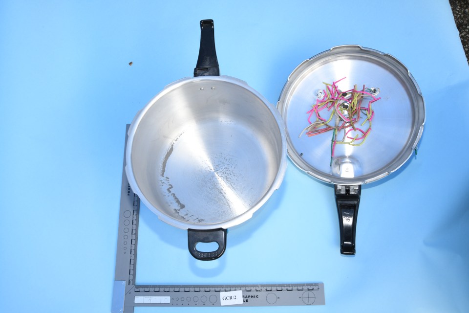 Pressure cooker bomb exhibit.