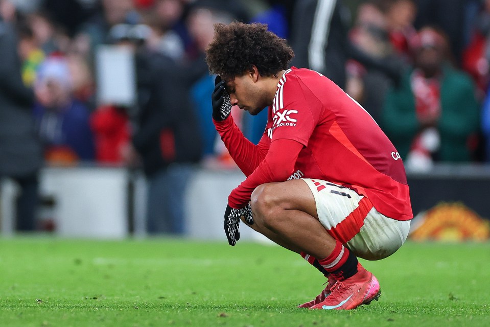 Dejected Joshua Zirkzee of Manchester United after a missed penalty.