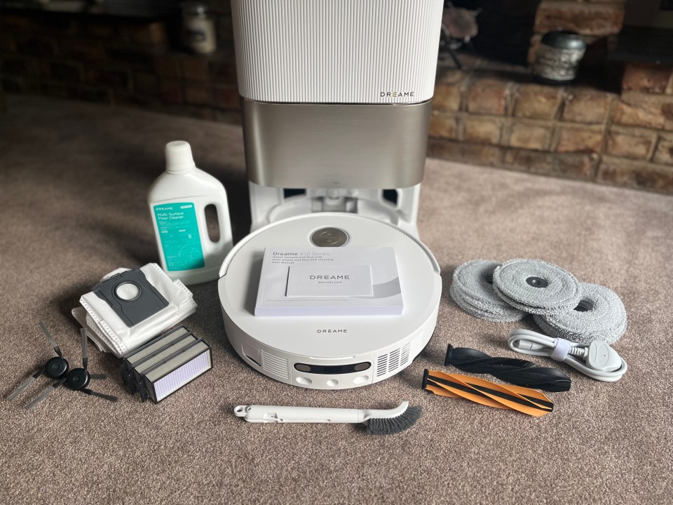 Dreame X50 robot vacuum and mop components.