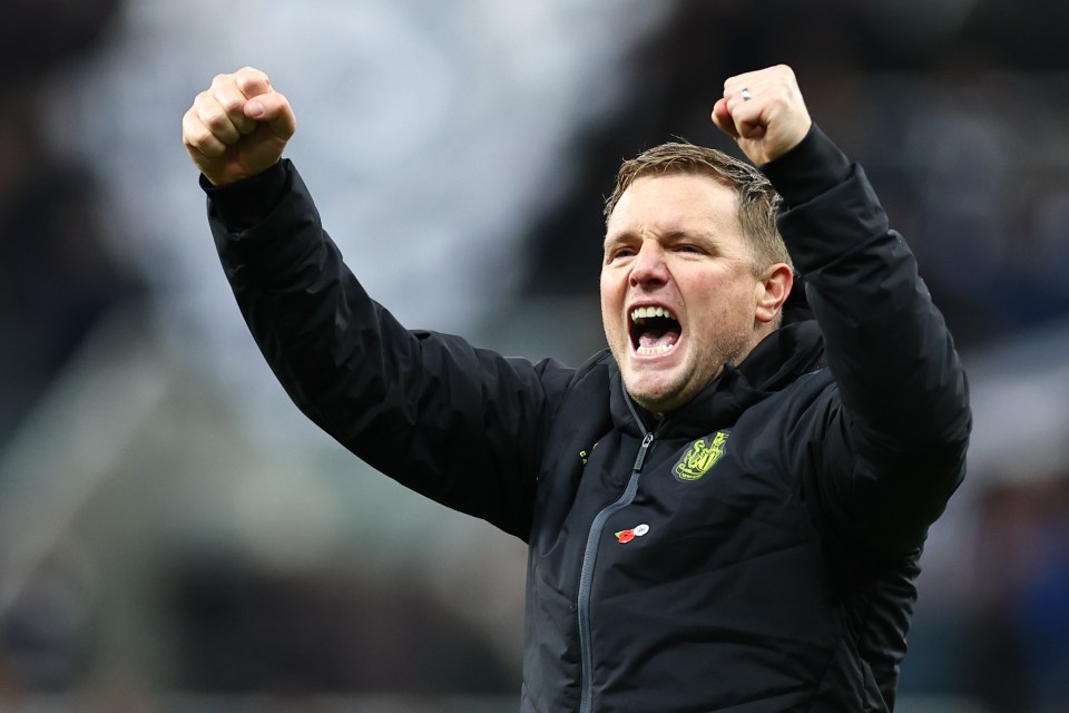 Eddie Howe, Newcastle United manager, celebrating a victory.