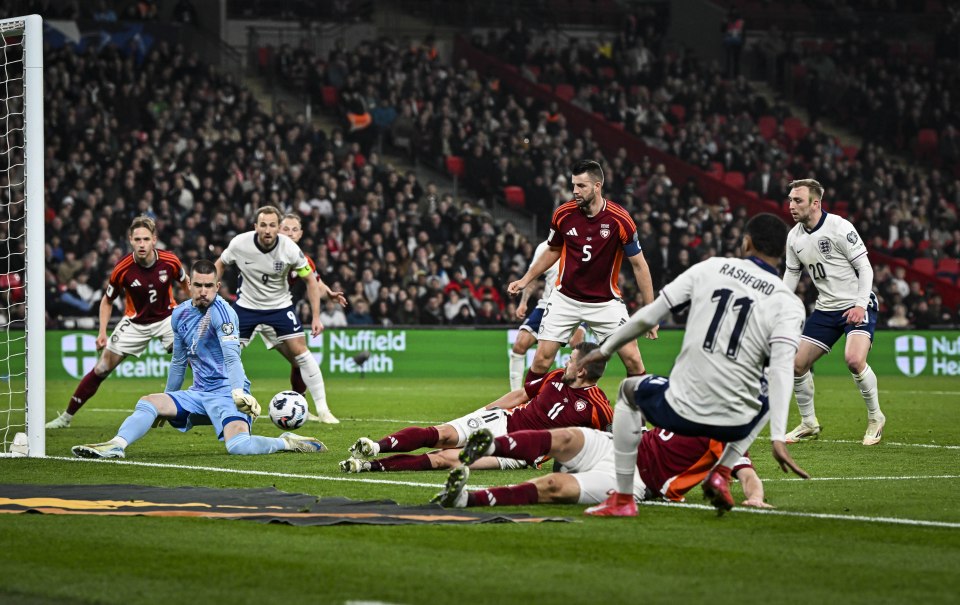 England vs. Latvia soccer match at Wembley Stadium.