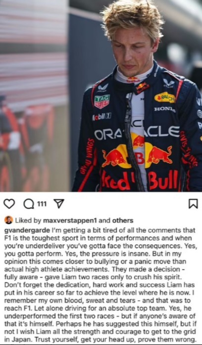 Liam Lawson in Red Bull racing gear.