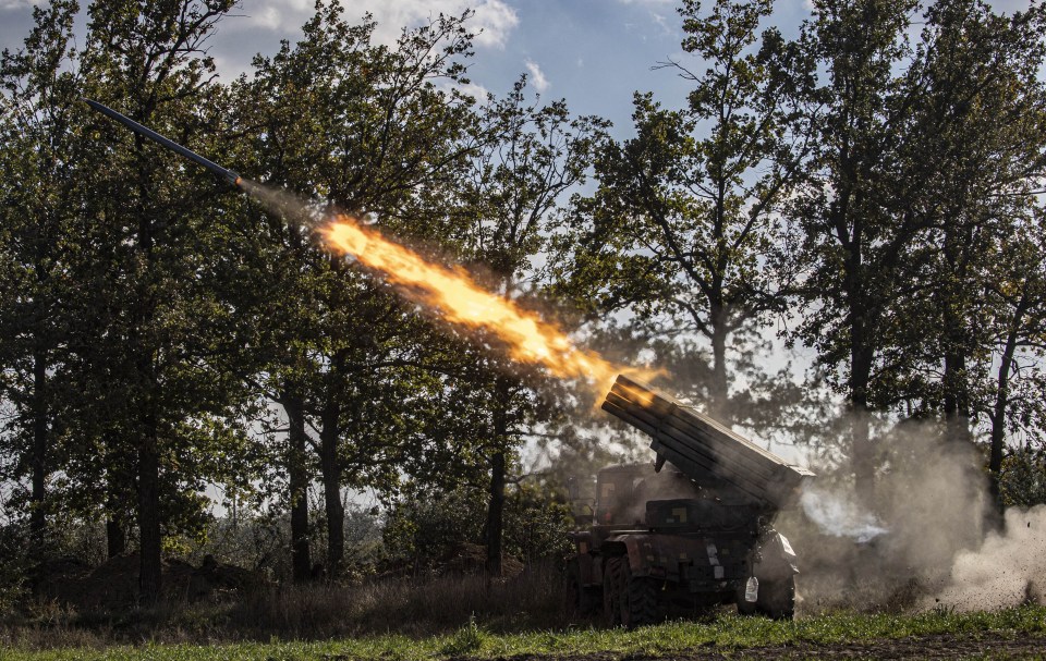 Grad rocket launching during a Ukrainian counterattack.