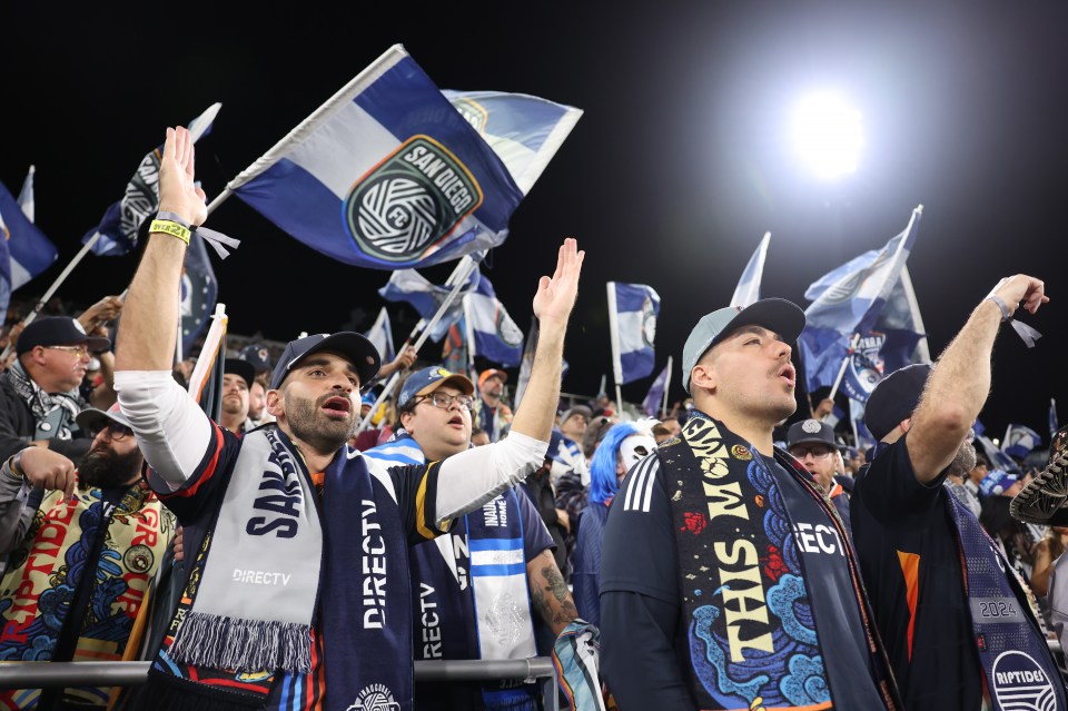 San Diego FC fans cheering at a game.