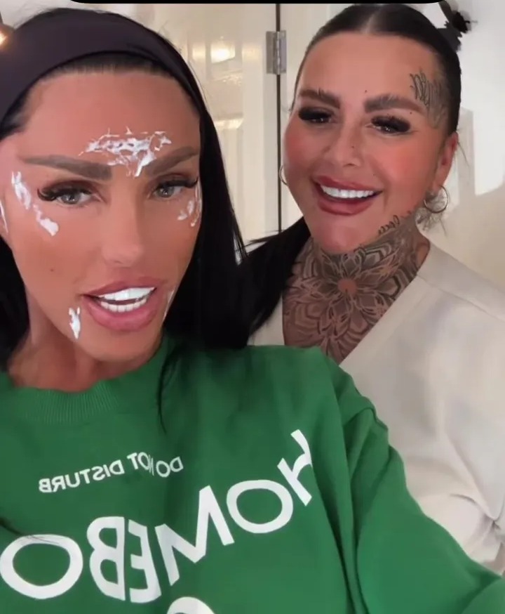 Katie Price receiving a facial treatment.