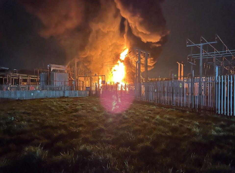 Large fire at an electricity substation.