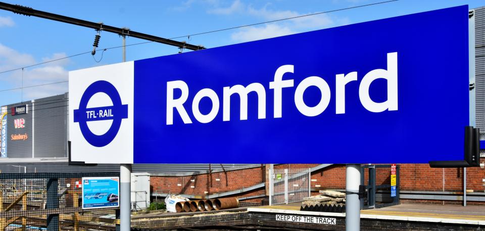 Romford train station sign.