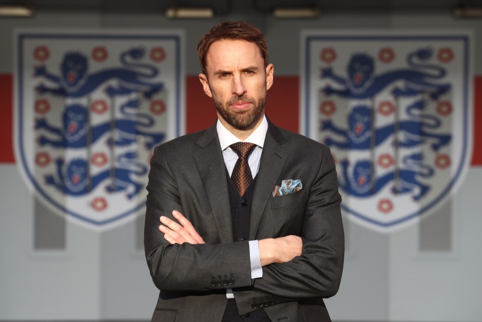 Gareth Southgate, England's soccer manager, stands with arms crossed.
