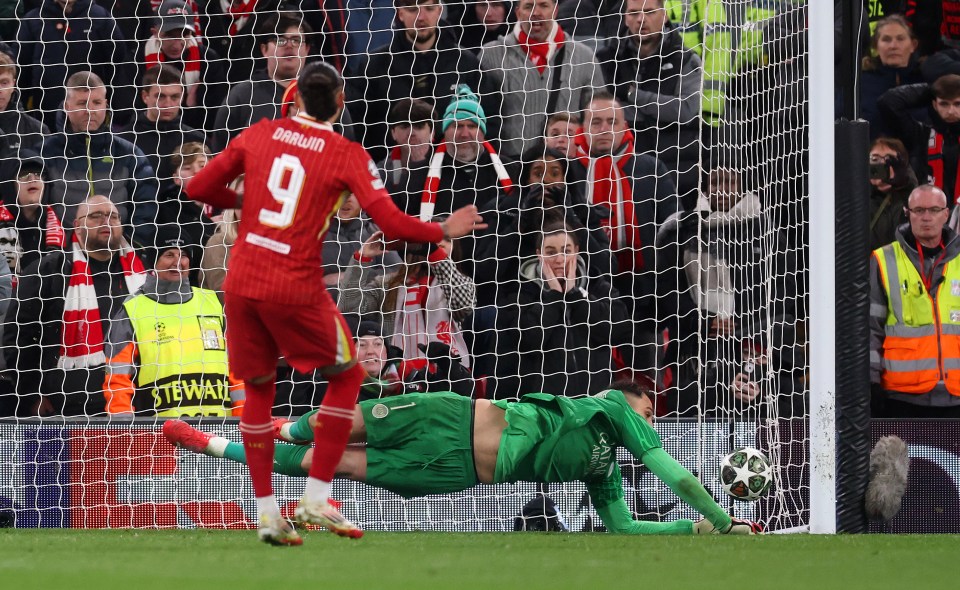 Gianluigi Donnarumma of Paris Saint-Germain saving a penalty kick.