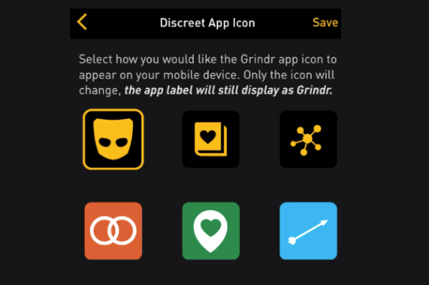 Grindr app icon options.