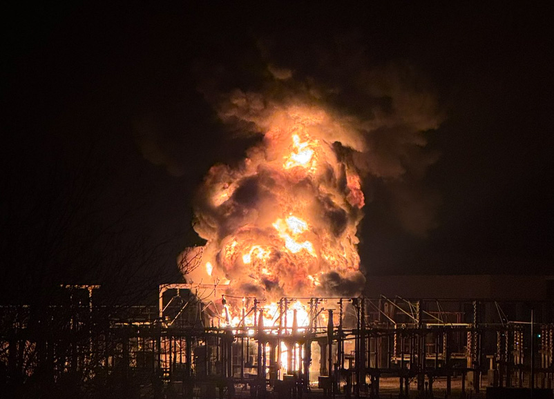 Large fire at an electrical substation.