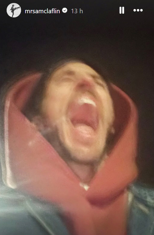 Sam Claflin yelling.