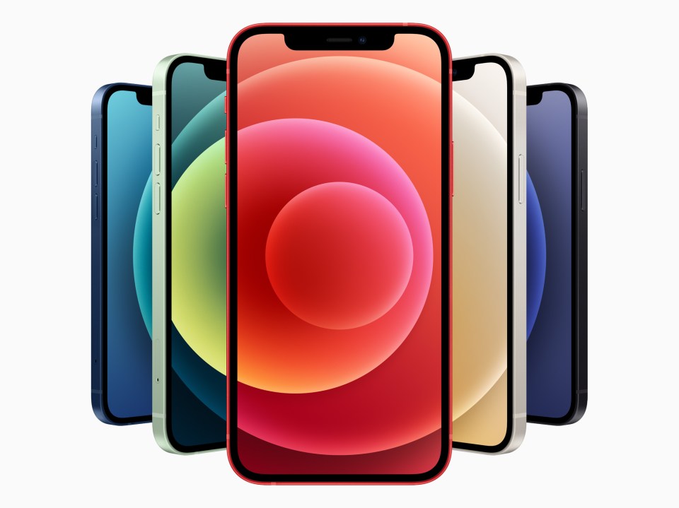 iPhone 12 in multiple colors.