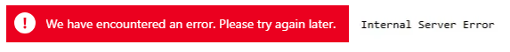 Internal server error message.