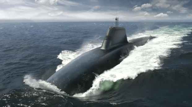 Submarine moving through the ocean.