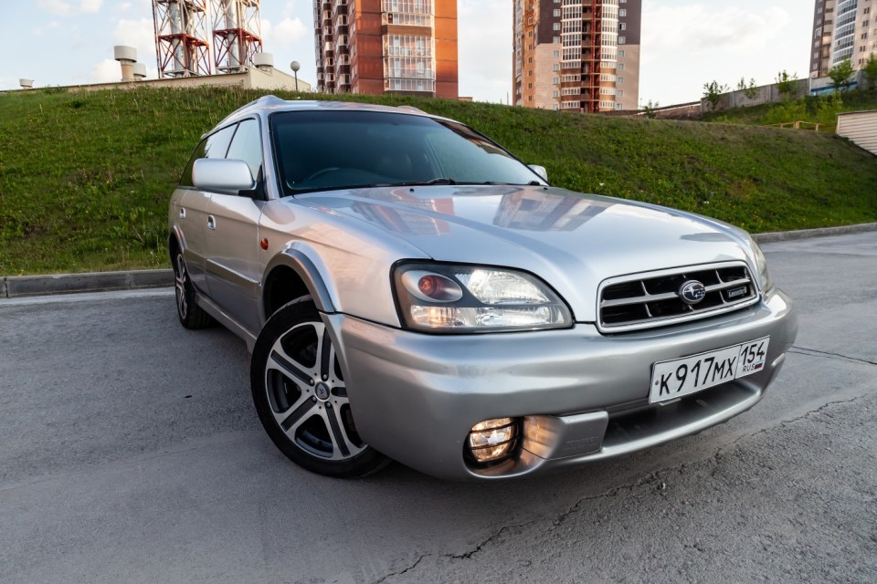Pavlodar, Kazakhstan - 05.30.2023: Front View of Subaru Legacy Lancaster  japanese car in beige color on the parking.