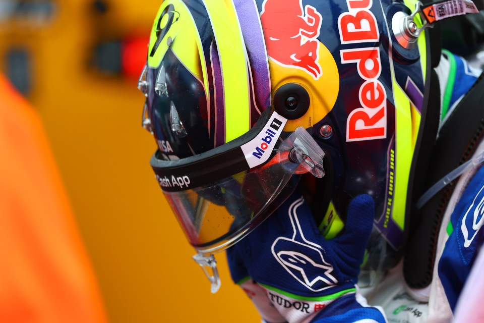 Close-up of Isack Hadjar's helmet after crashing out.