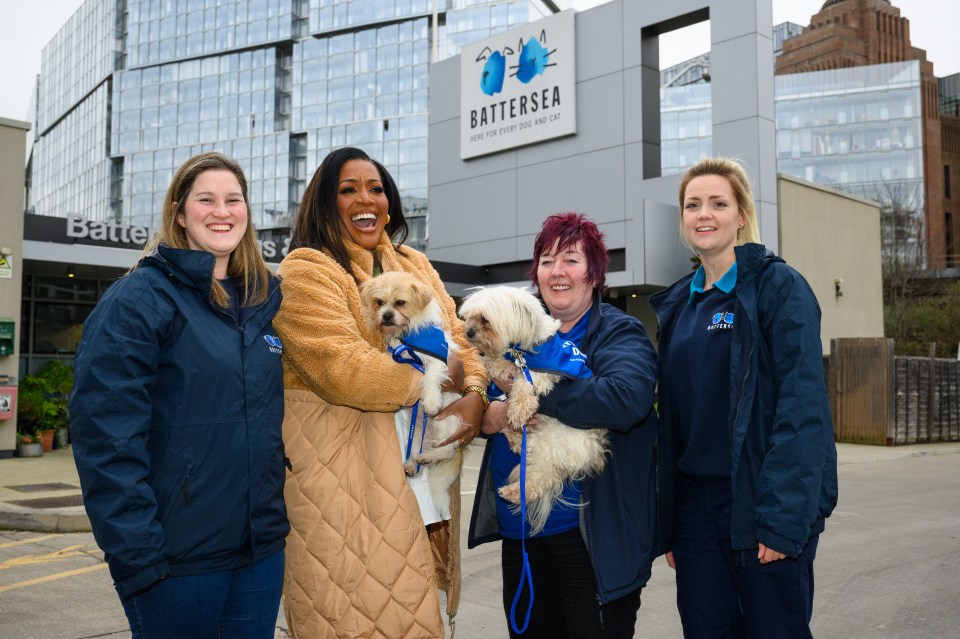 Alison Hammond with Battersea Dogs & Cats Home staff and rescue dogs.