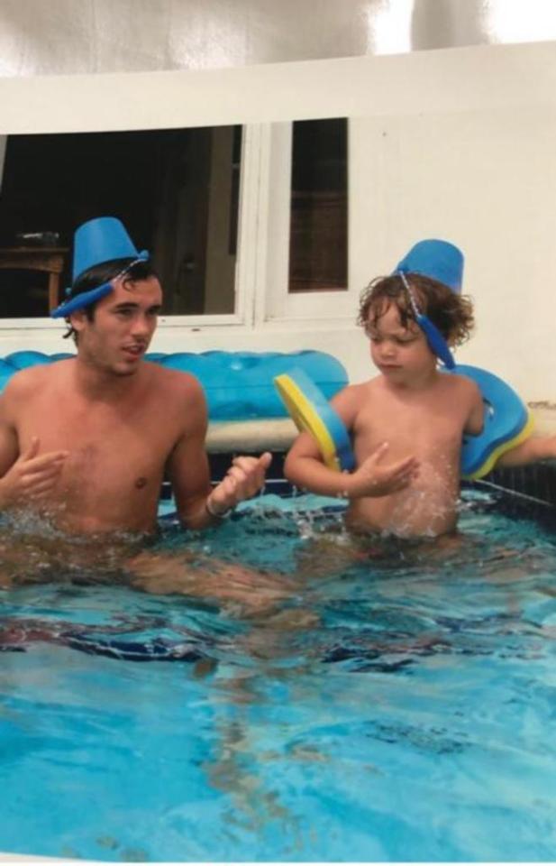 Jack Tweed and Bobby Brazier in a swimming pool.