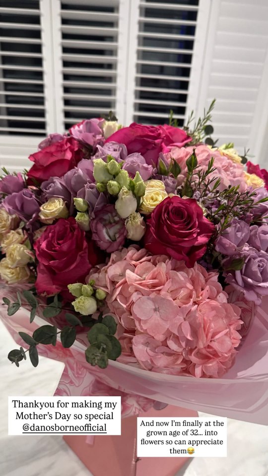Bouquet of pink and purple flowers.