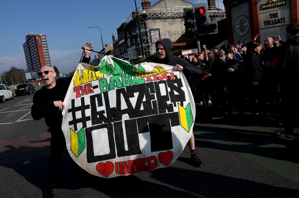 Manchester United fans protesting the Glazer ownership.