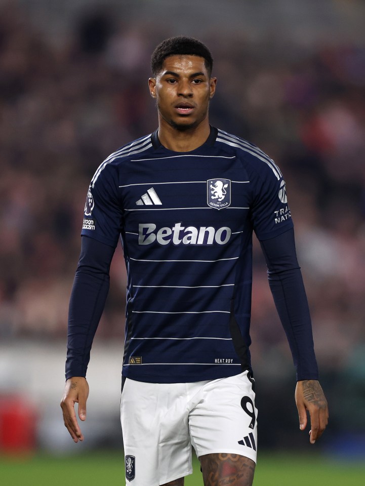 Marcus Rashford of Aston Villa in his team uniform.