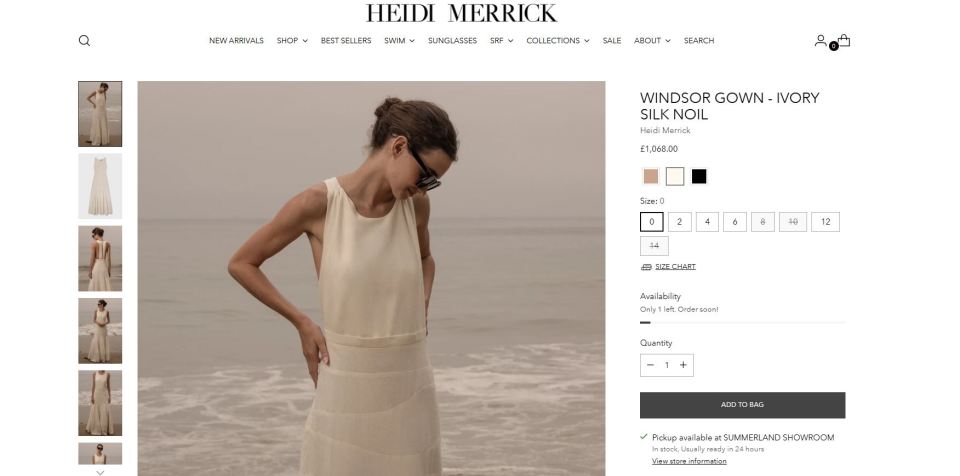 Ivory silk noil Windsor gown on Heidi Merrick website.