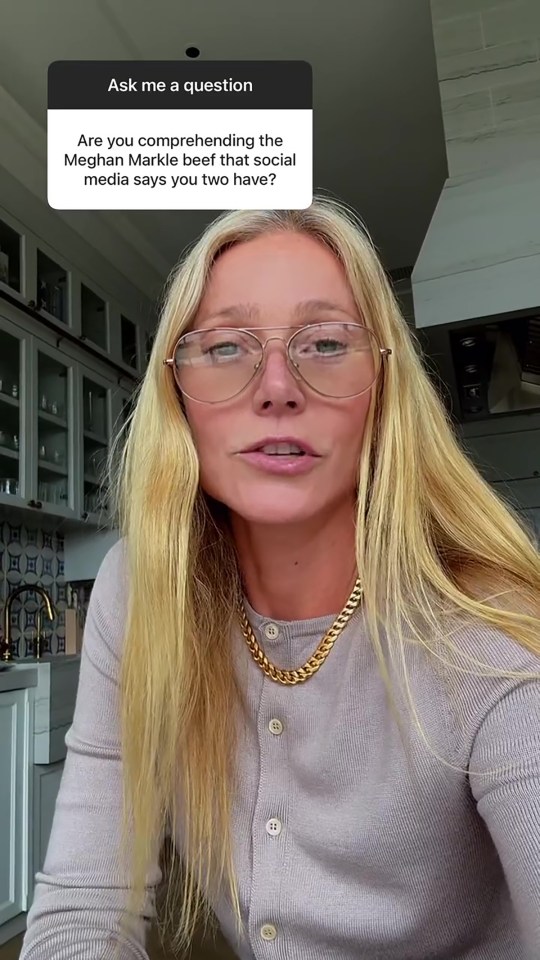 Gwyneth Paltrow addresses rumors of a feud with Meghan Markle in a video.