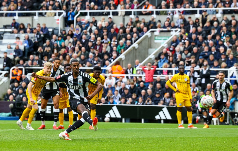 Alexander Isak of Newcastle United scoring a penalty kick.