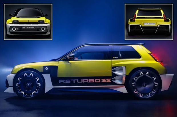 An image collage containing 3 images, Image 1 shows Renaults latest move in its reinvention  or Renaulution as the company likes to call it  is another retro-futuristic model in the shape of an all-new Renault 5 Turbo., , Car fans will remember the two Renault 5 Turbos of the 1980s: wild, mid-engined rally specials that used turbocharging to give a small car incredible performance and wild body enhancements to give it sportscar poise., , That same theme continues with the new Renault 5 Turbo 3E, except that this car  as with the new Renault 5  is all electric. That means traditional turbocharging cant apply here, so why call it turbo? Turbo is more of a spirit with this car, Renaults design boss Gilles Vidal told us., , RIP FROM: http://www.independent.co.uk/cars/electric-vehicles/new-renault-5-turbo-3e-electric-car-b2714690.html, Image 2 shows Renaults latest move in its reinvention  or Renaulution as the company likes to call it  is another retro-futuristic model in the shape of an all-new Renault 5 Turbo., , Car fans will remember the two Renault 5 Turbos of the 1980s: wild, mid-engined rally specials that used turbocharging to give a small car incredible performance and wild body enhancements to give it sportscar poise., , That same theme continues with the new Renault 5 Turbo 3E, except that this car  as with the new Renault 5  is all electric. That means traditional turbocharging cant apply here, so why call it turbo? Turbo is more of a spirit with this car, Renaults design boss Gilles Vidal told us, Image 3 shows Renaults latest move in its reinvention  or Renaulution as the company likes to call it  is another retro-futuristic model in the shape of an all-new Renault 5 Turbo., , Car fans will remember the two Renault 5 Turbos of the 1980s: wild, mid-engined rally specials that used turbocharging to give a small car incredible performance and wild body enhancements to give it sportscar poise., , That same theme continues with the new Renault 5 Turbo 3E, except that this car  as with the new Renault 5  is all electric. That means traditional turbocharging cant apply here, so why call it turbo? Turbo is more of a spirit with this car, Renaults design boss Gilles Vidal told us