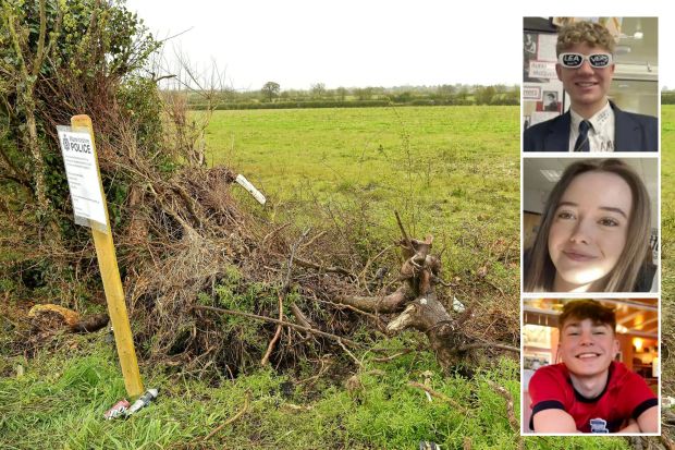An image collage containing 4 images, Image 1 shows A roadside memorial with a police notice, Image 2 shows A young man wearing glasses with "Leavers 2023" on them, Image 3 shows Photo of Matilda Seccombe, Image 4 shows Photo of Harry Purcell