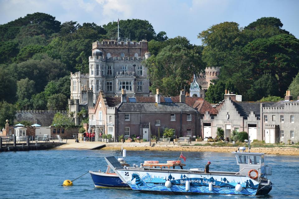 Brownsea Island ferry and buildings.