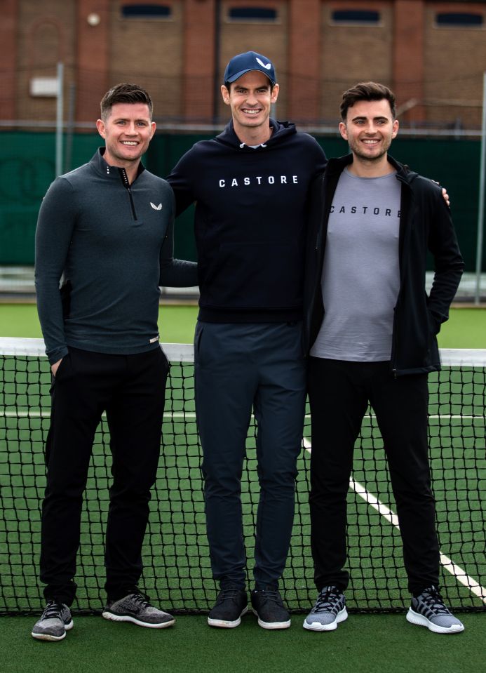 Andy Murray with two Castore partners at Queen's Club.