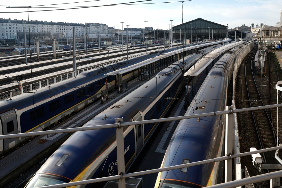 Eurostar trains at Gare du Nord station in Paris.