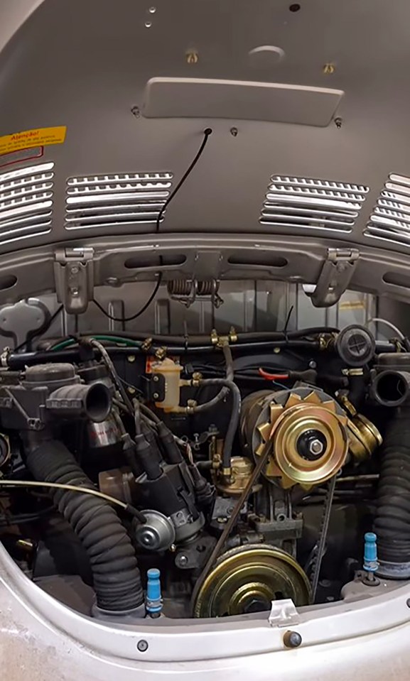Close-up of a vintage car engine.