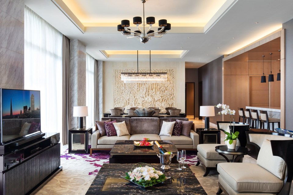 Luxurious hotel suite living room.