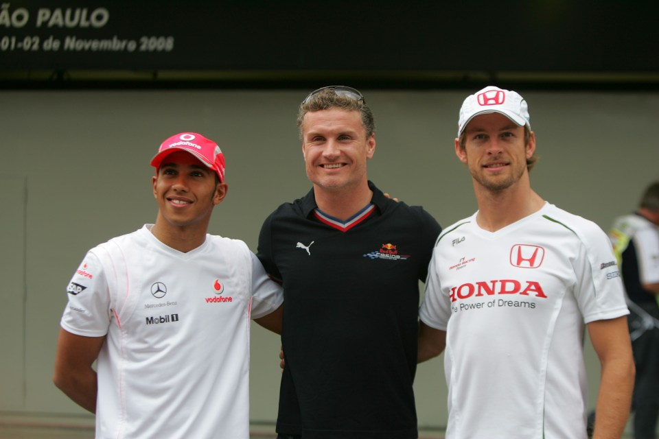 Lewis Hamilton, David Coulthard, and Jenson Button at the Brazilian Grand Prix.