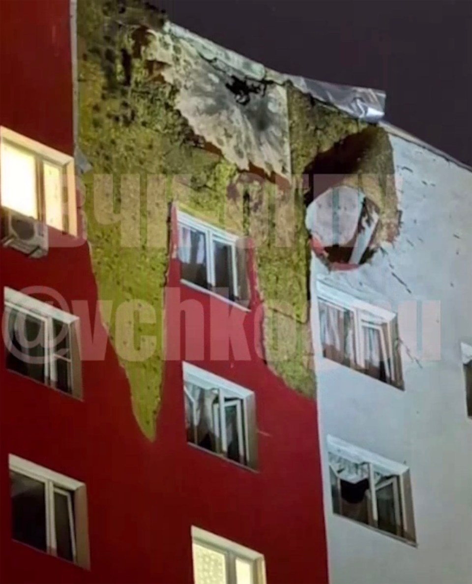 Damage to a building from a drone strike.