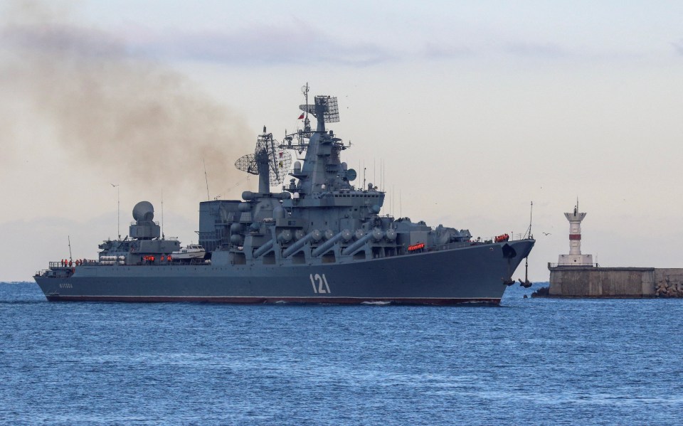 Russian Navy guided missile cruiser Moskva entering harbor.