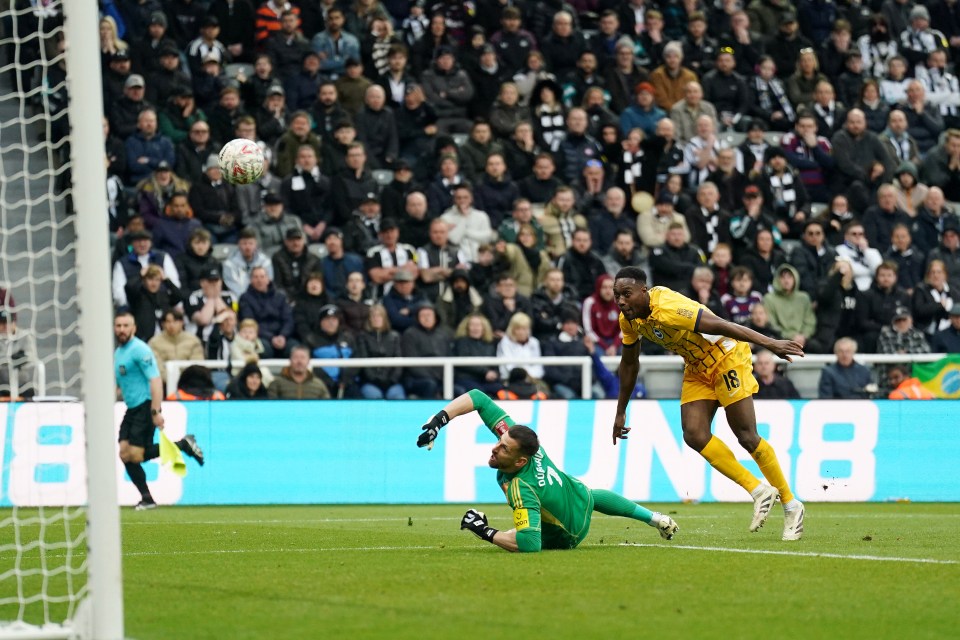 Soccer player scoring a goal.