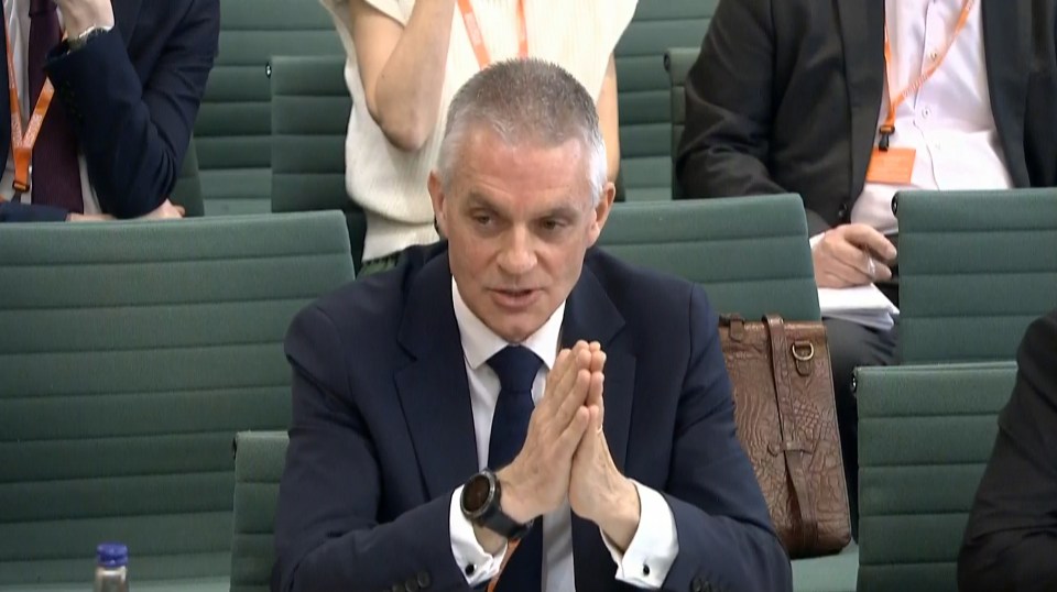 Screen grab of Tim Davie answering questions at the House of Commons.