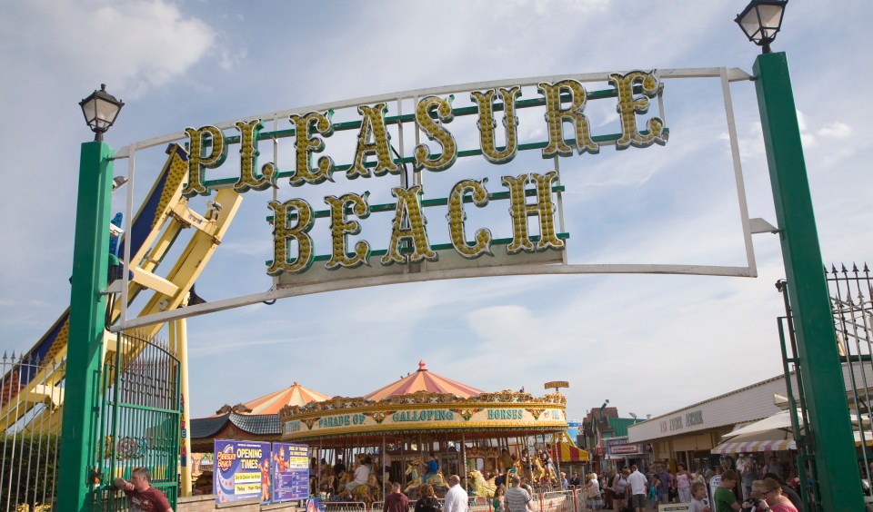 Pleasure Beach funfair entrance sign.