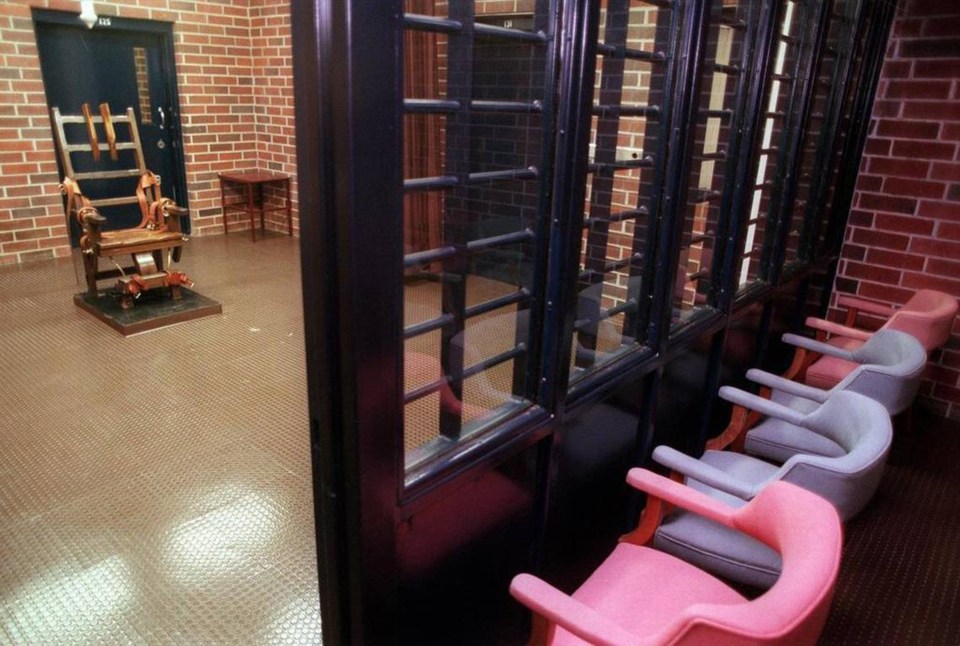 South Carolina's electric chair in the death chamber, with witness seating.