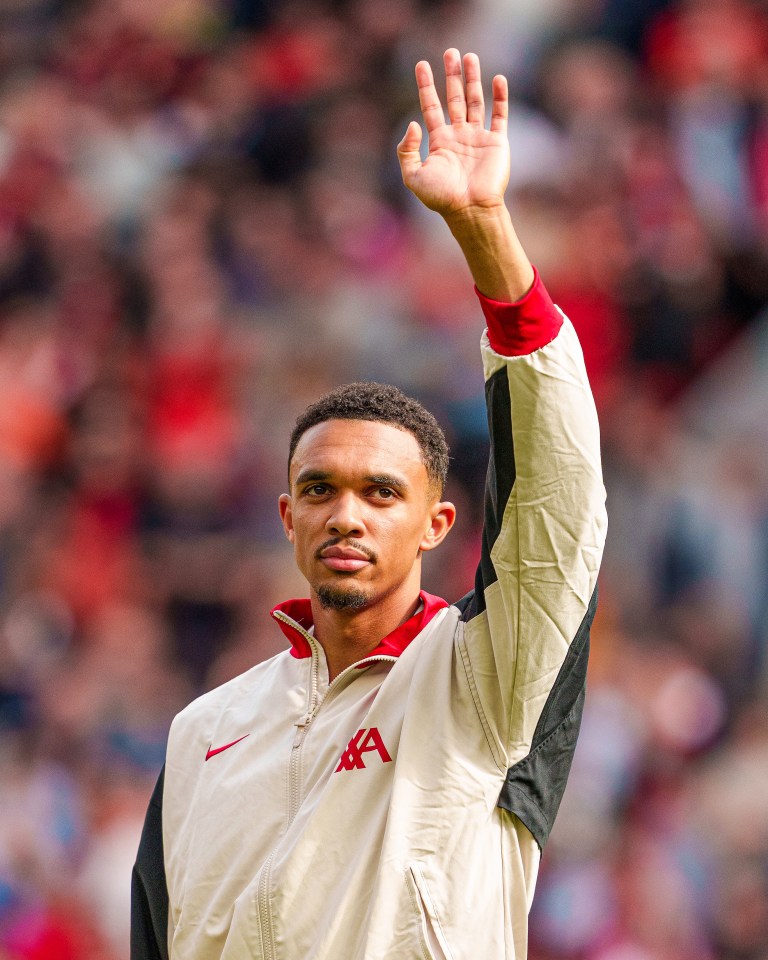 Trent Alexander-Arnold of Liverpool waving to the crowd.