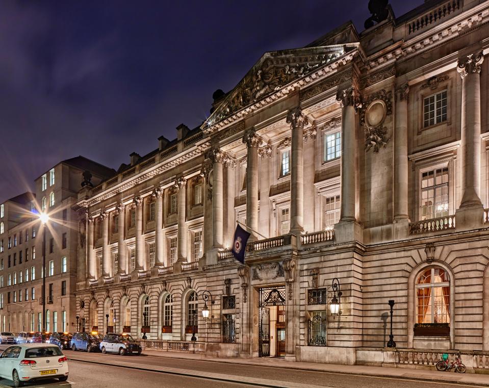 Night view of the RAC Club in London.