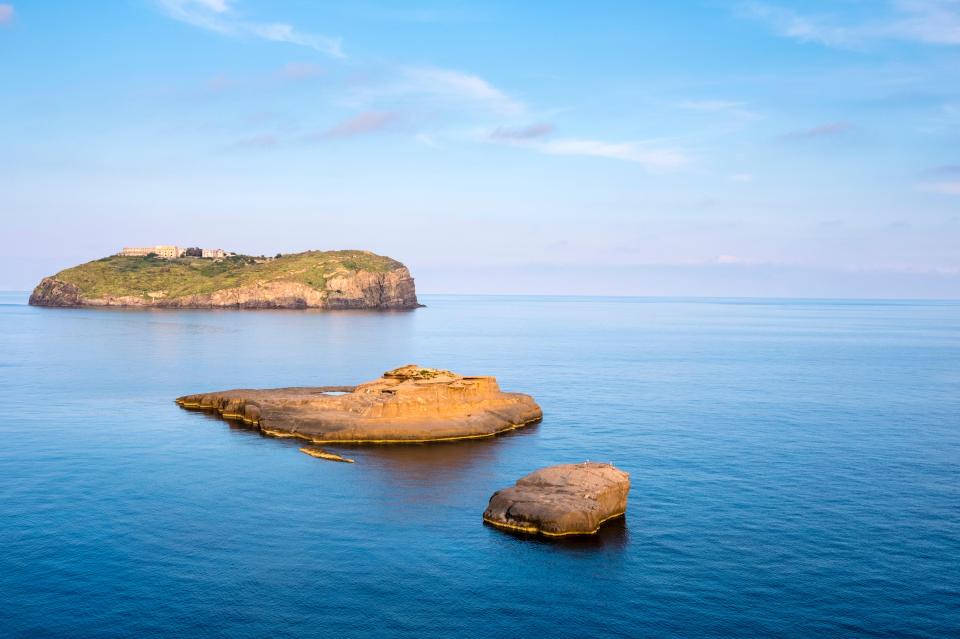 Santo Stefano Island with abandoned prison, seen from Ventotene.