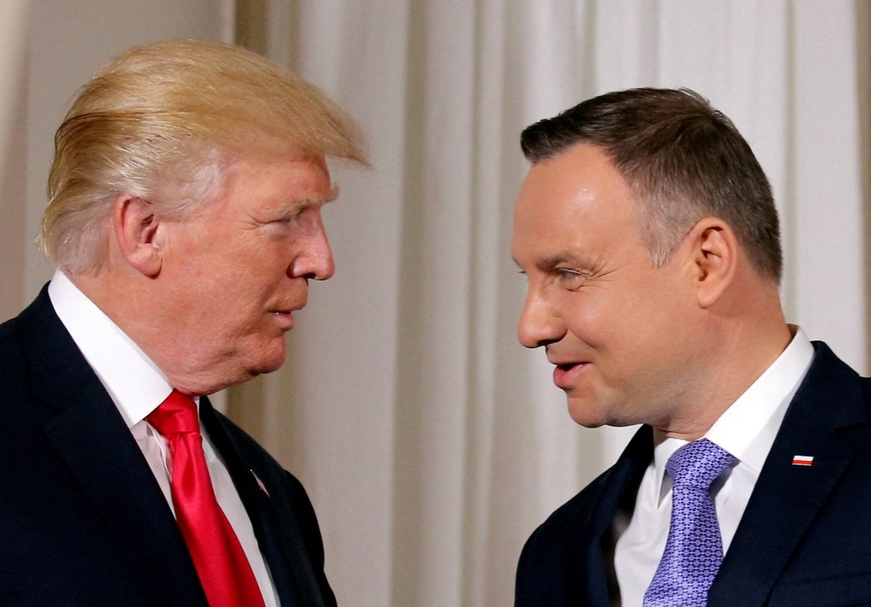 Donald Trump and Andrzej Duda in conversation.
