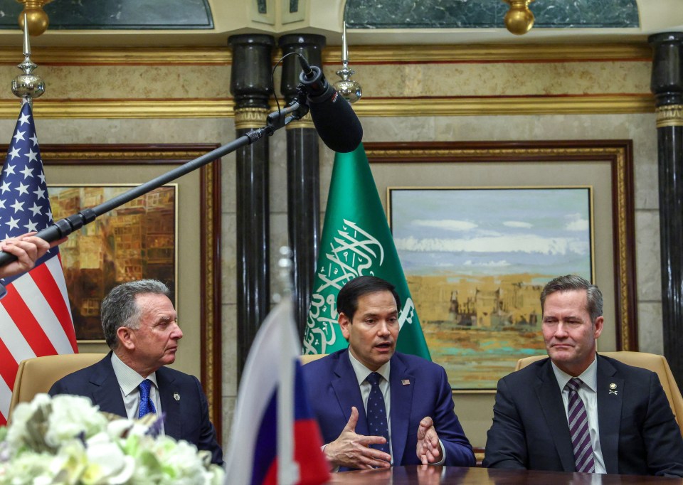 U.S. Secretary of State Marco Rubio, National Security Advisor Mike Waltz, and Middle East envoy Steve Witkoff at a press conference in Riyadh.