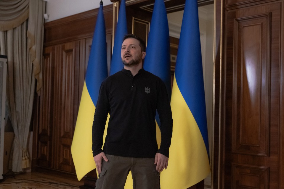 Volodymyr Zelensky speaking at a press conference in Kyiv.