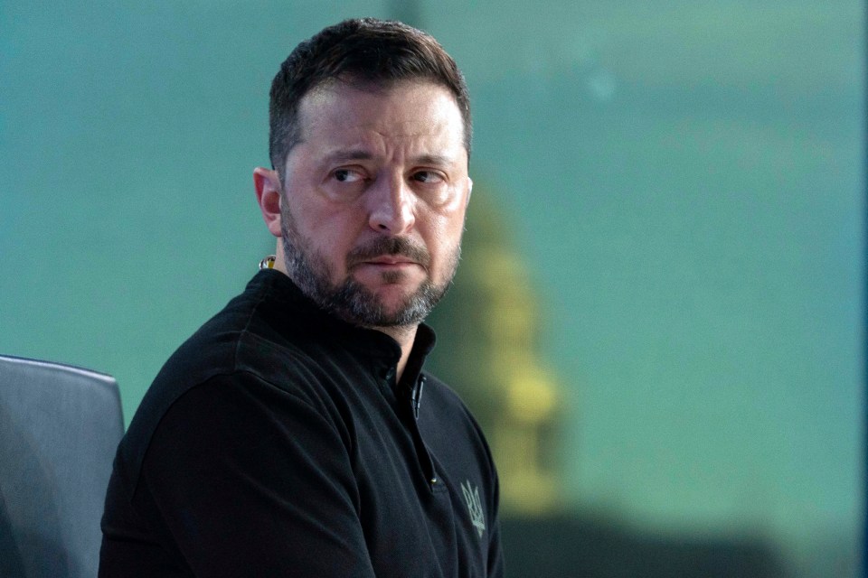 President Volodymyr Zelenskyy pausing during an interview.